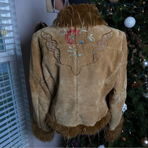 Vintage XOXO penny lane embroidered faux fur leather XL jacket coat - Picture 5 of 11
